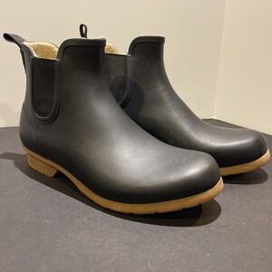 CHOOKA Chelsea black ankle rain boots‎ Fur-lined EUC women's size 9